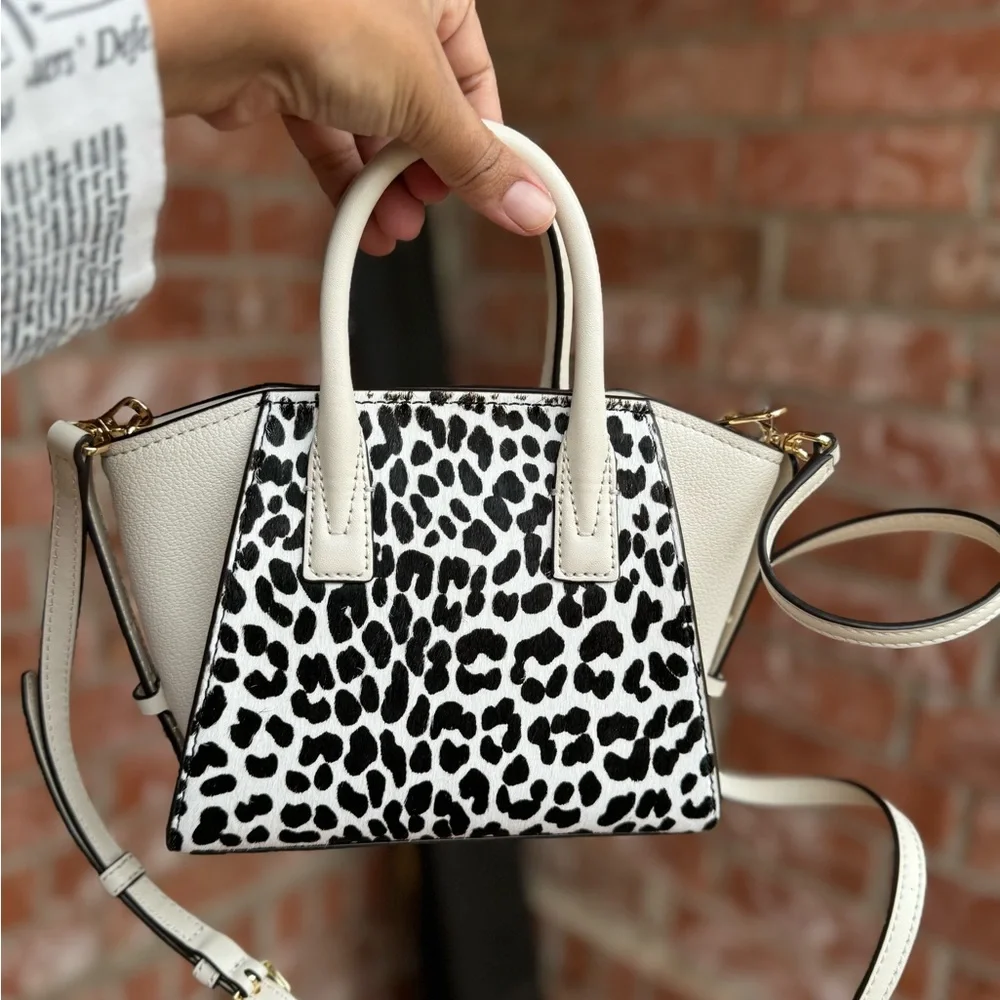 Michael Kors MINI Avril XS Cheetah Leather Satchel Crossbody Bag cream Multi
